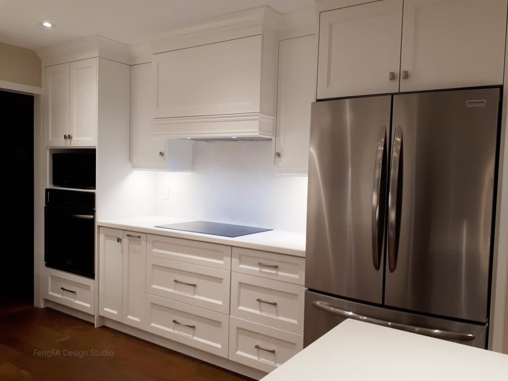Transitional Kitchen with Unify White Cabinetry And Floating Island Countertop